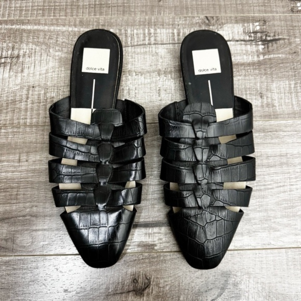 Dolce Vita Hollie Noir Crocodile Print Stella Mule Flat Size 8